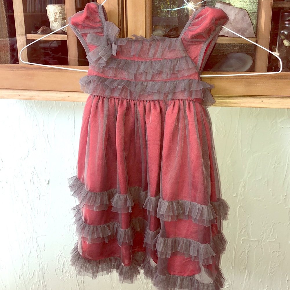2T Girls Isabella & Chloe gray red dress w tulle